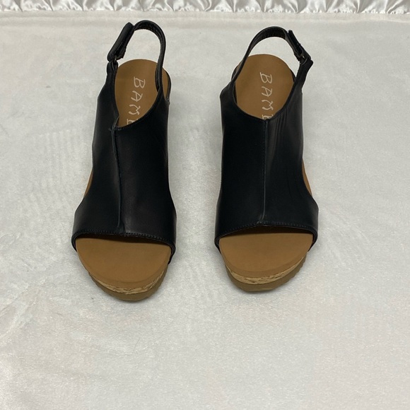 Bamboo Studded Slingback Wedge Sandals wom size 10 new Velcro strap 3” heels - Picture 2 of 11